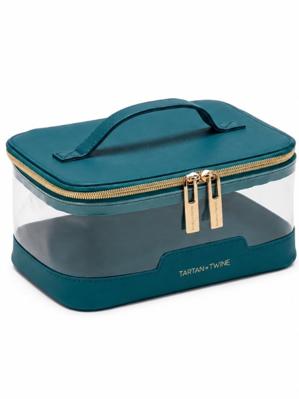 NWT Tartan + Twine Transparent Teal Box Train Case 8”x 6”x4”